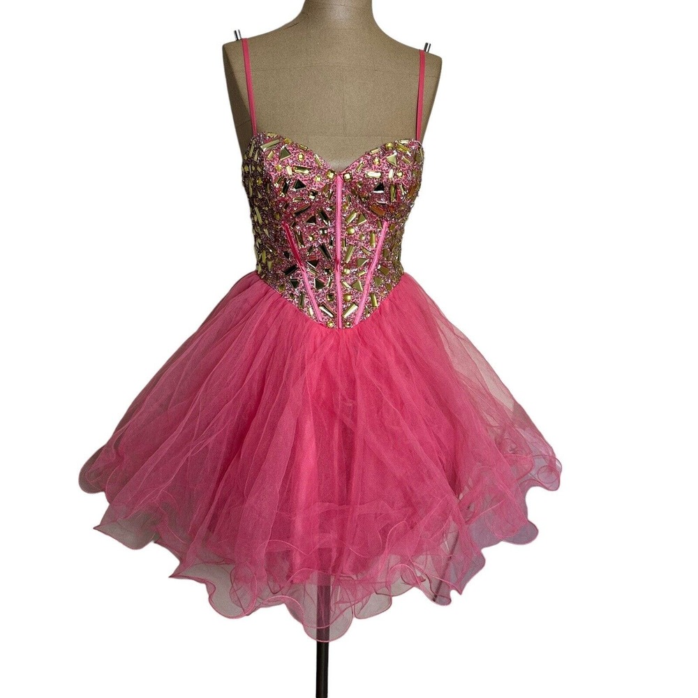 Dave & Johnny pink gold sequin corset party mini dress size 2